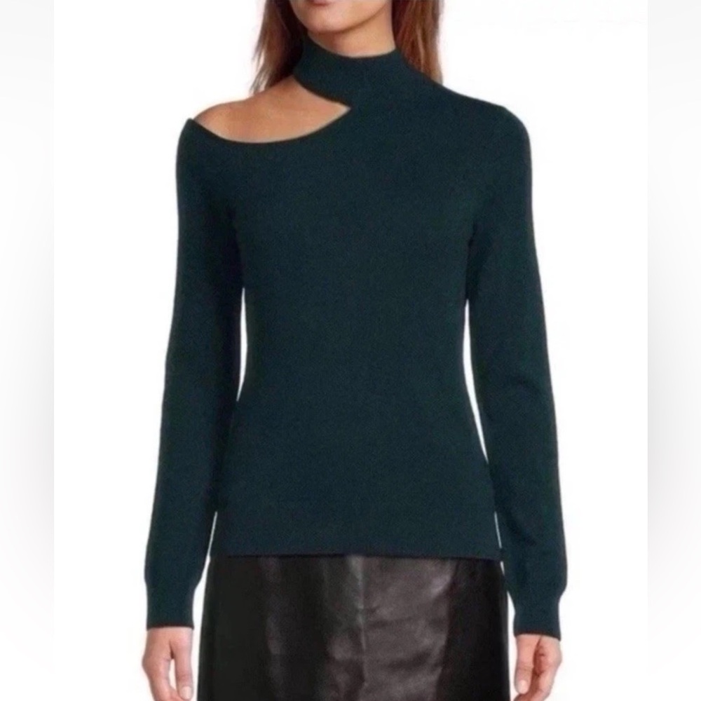 NEW Antonio Melani Tina Cut-out Turtleneck 100% Cashmere Sweater Size XL Forest